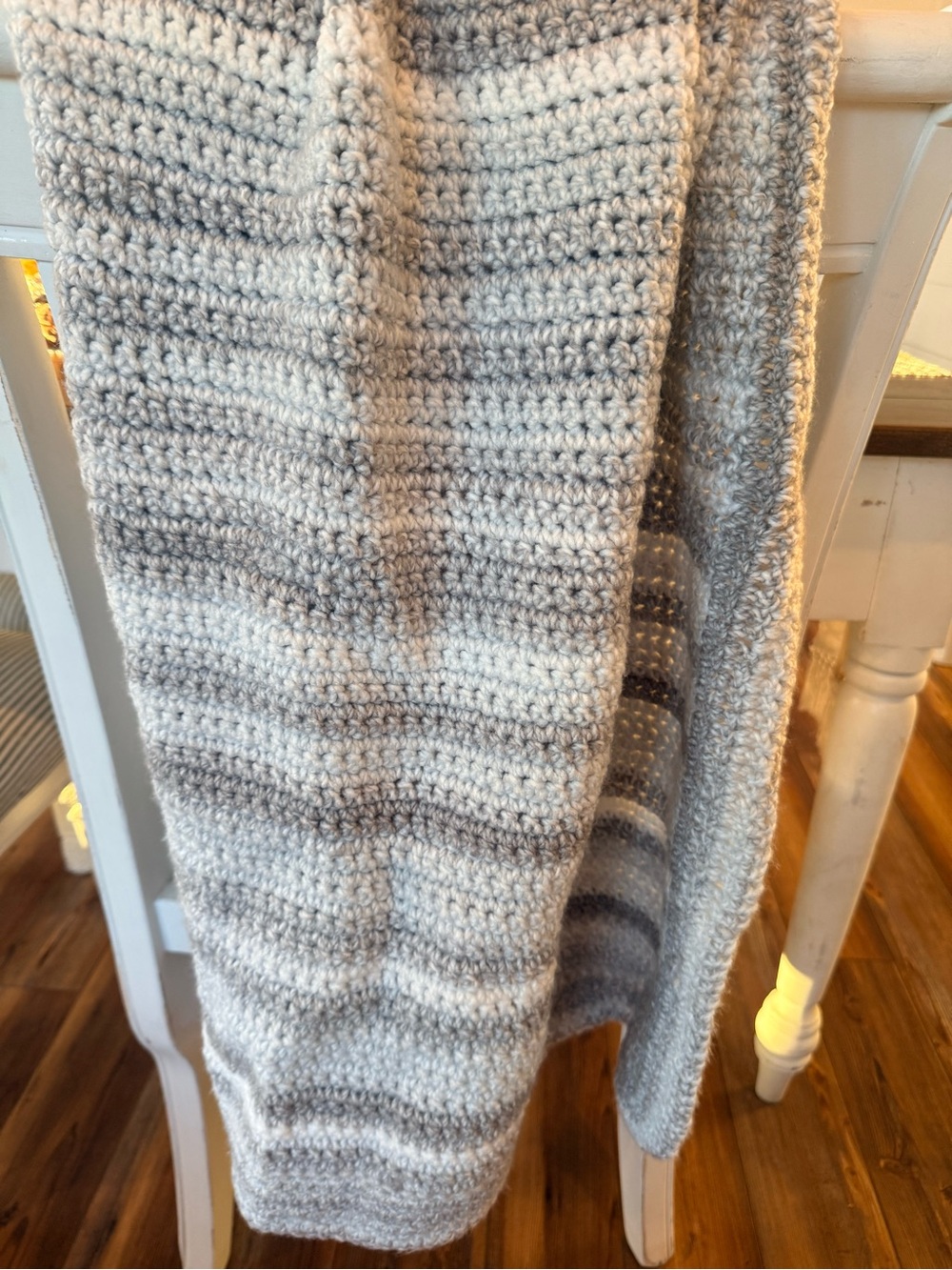 Striped Gray Crochet Throw Blanket - 34 x 57